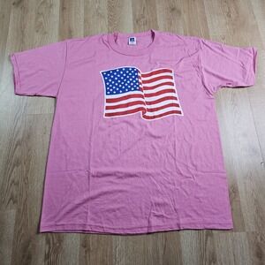 Vintage Russell‎ Athletic Shirt Mens XL Pink American Flag Patriot Made in USA